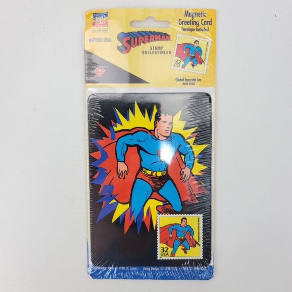 Vtg 1998 Superman Stamp Collectible Retro Magnetic Greeting Card USPS DC Comics
